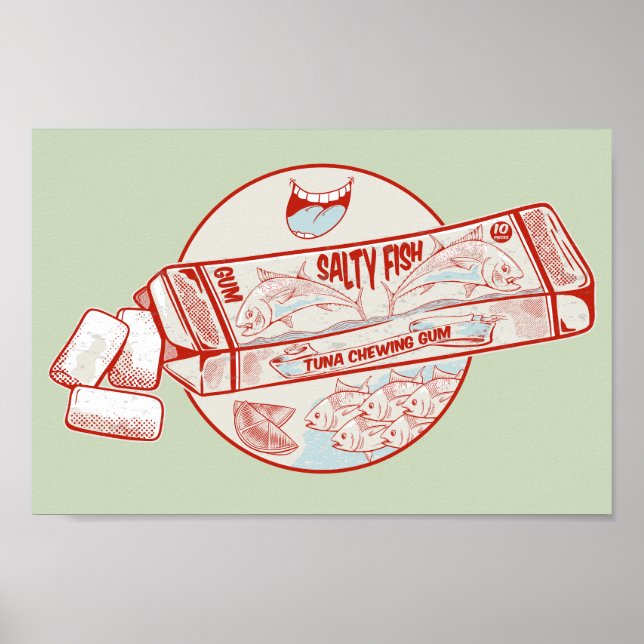 Poster Gomme à mâcher drôle thon goût de poisson (Devant)