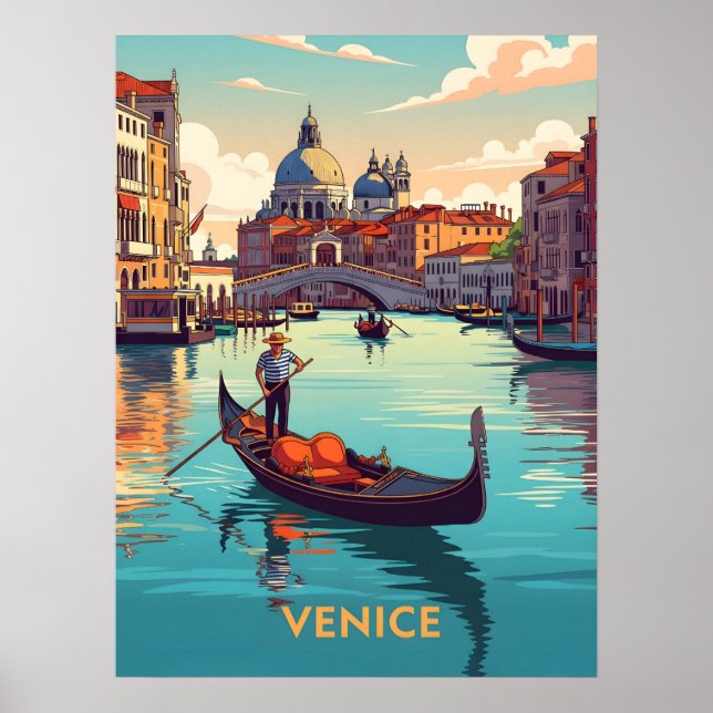 Poster Gondola ride in Venice with historic buildings (Devant)