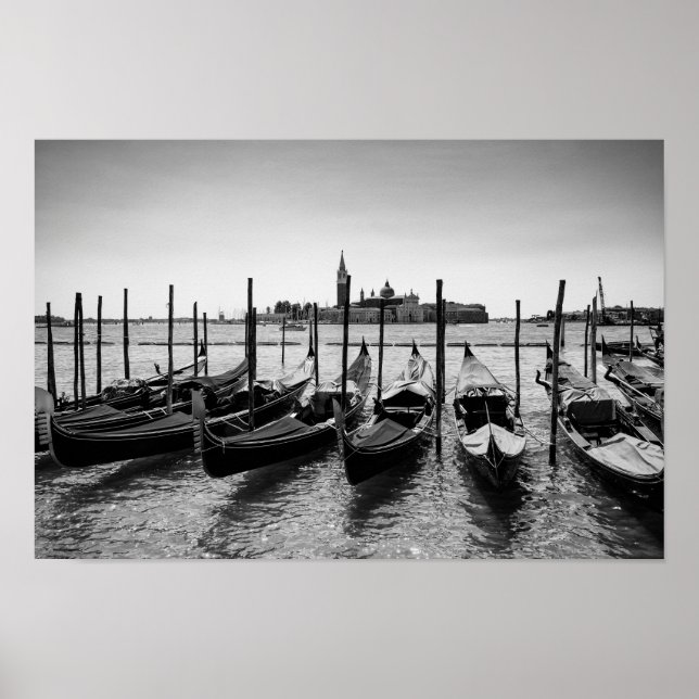 Poster Gondolas à Venise en noir et blanc (Devant)