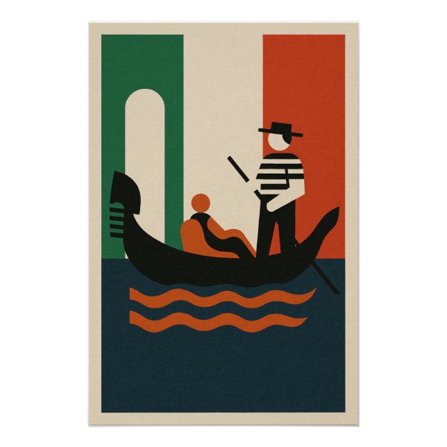 Poster Gondole en Italie sur Fond Géométrique (Devant)