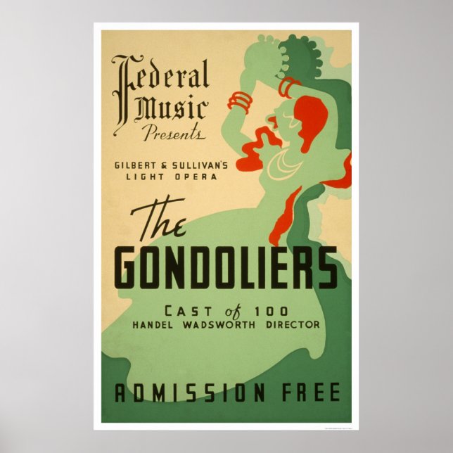 Poster Gondoliers Opera 1937 WPA (Devant)