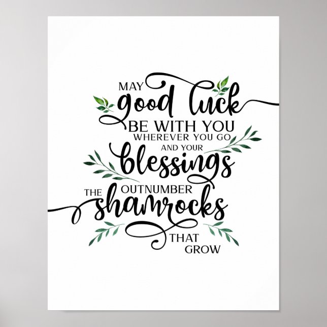 Poster Good Luck Shamrock Irish Blessing Art (Devant)