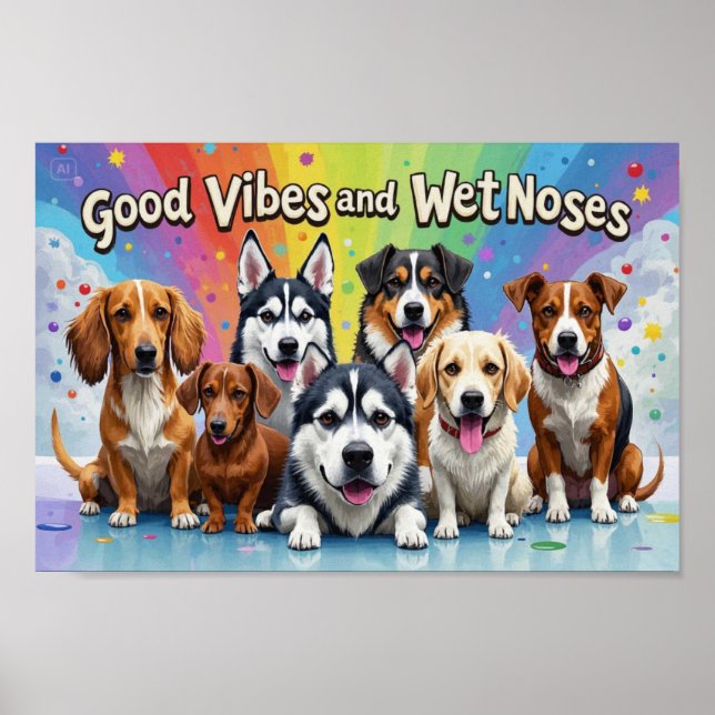 Poster Good Vibes et nez mouillé Jouer des doodles (Devant)