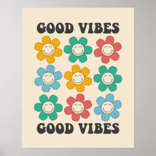 Poster Good Vibes Fleurs marguerites colorées