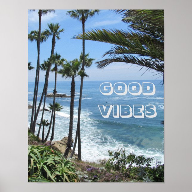 Poster Good Vibes Ocean Palm Trees Mur de sable (Devant)