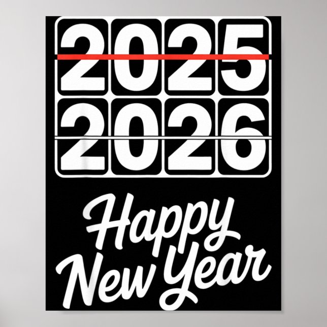 Poster Goodbye 2025 Hello 2026 Clock Happy New Year Party (Devant)