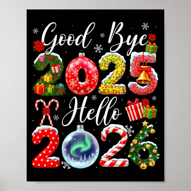 Poster Goodbye 2025 Hello 2026 Merry Christmas Happy New  (Devant)