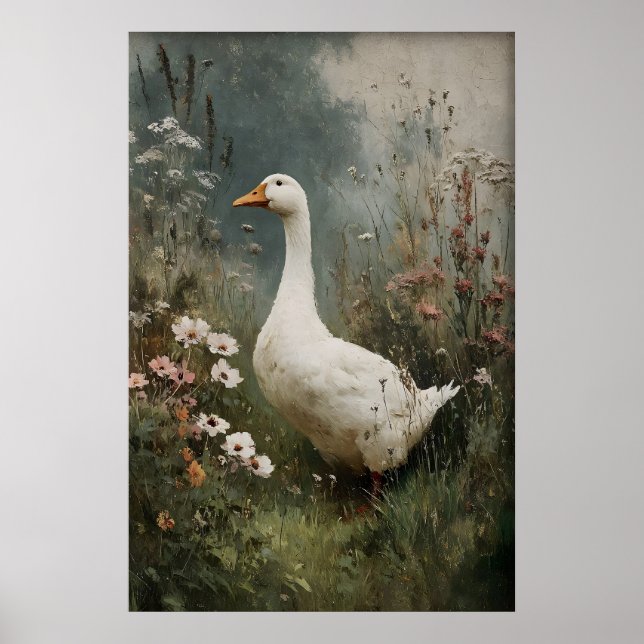 Poster Goose Flowers Print, Antique Spring Digital (Devant)