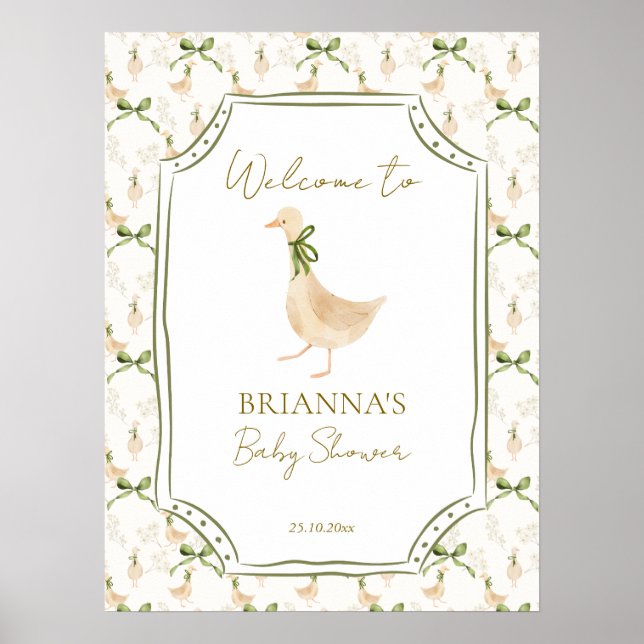 Poster Goose nursery rhymes baby shower welcome sign (Devant)