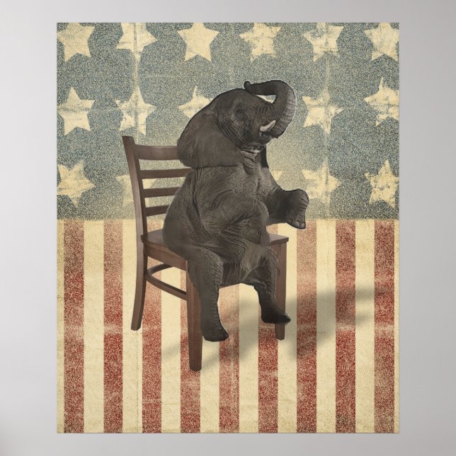 Poster GOP Elephant prend la présidence drôle politique (Devant)