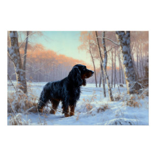 Poster Gordon Setter Noël Qu'il neige
