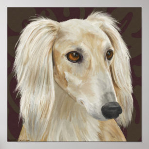 Poster Gorgeous Light Fur Saluki Dog on Brown Background