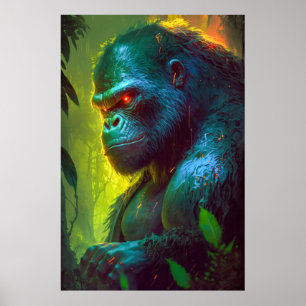 Poster Gorilla Ape Animal Portrait Peinture Faune libre