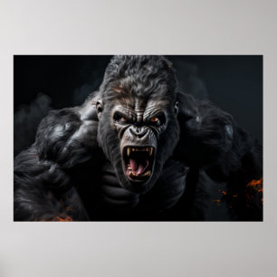 Poster Gorilla Ape Wild Animal Portrait Fierce Power