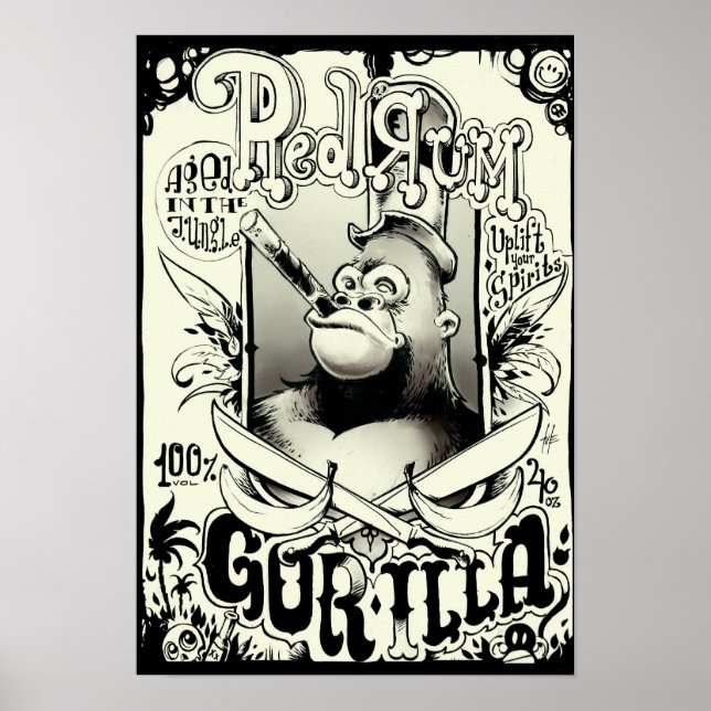 Poster Gorilla du rhum rouge (Devant)