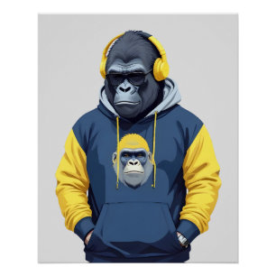 Poster Gorilla Portant un Sweat - shirt à capuche drôle C