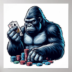 Poster gorilla singe jouer aux cartes poker casino