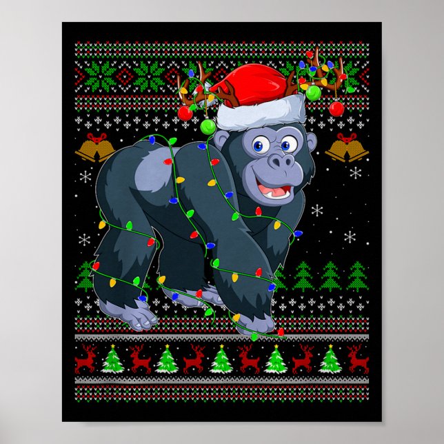 Poster Gorilla Ugly Christmas Sweaters Holiday Santa Cute (Devant)