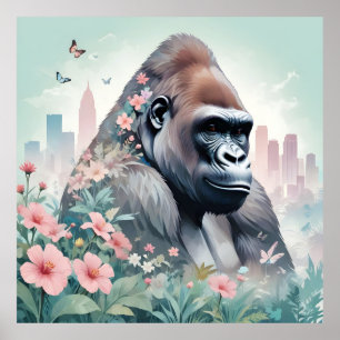 Poster Gorilla Vintage Animal Nature Environnement Ville 