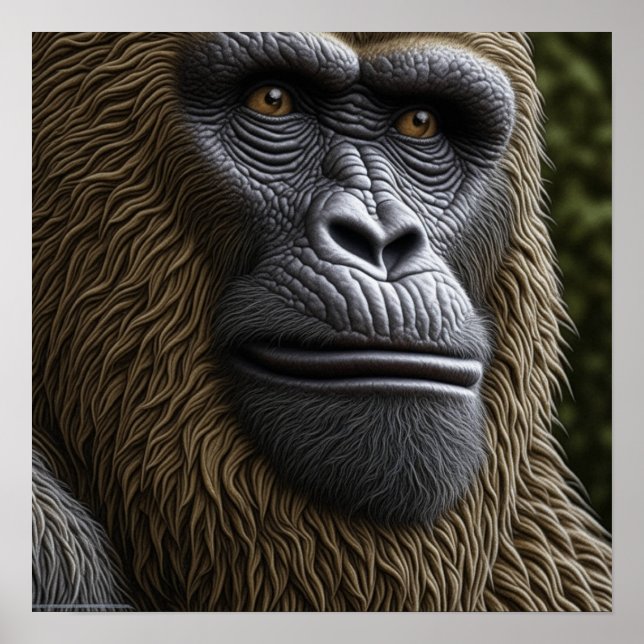 Poster Gorille, Bigfoot ou Sasquatch Gros plan sur le vis (Devant)