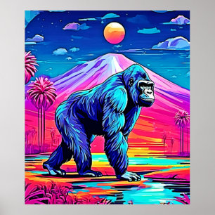 Poster Gorille de Neon en pleine jungle surréaliste