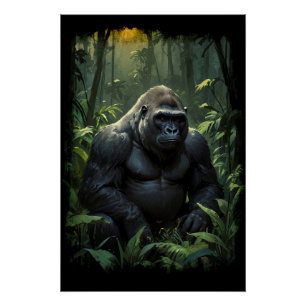 Poster Gorille du Silverback dans la jungle rwandaise