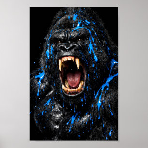 Poster Gorille rugissant noir foncé éclaboussure de peint