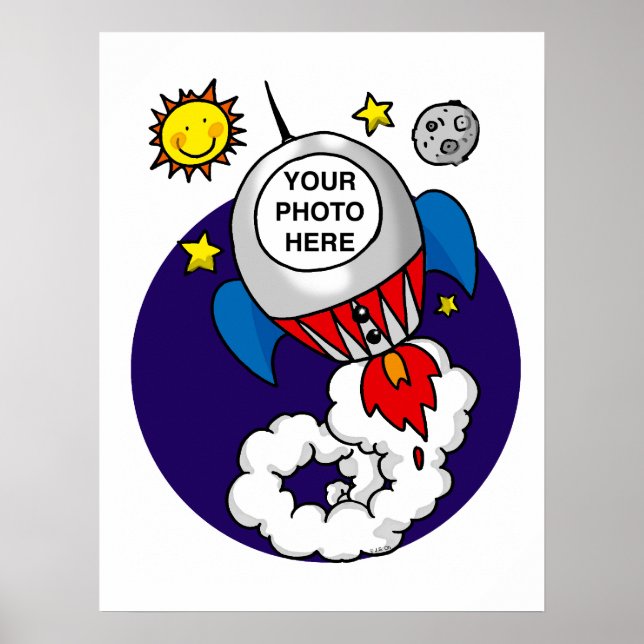 Poster gosse d'espace fusée - ajoutez votre propre photo (Devant)