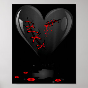 Poster Goth Cœur Noir Saignant Coupé Ouvert Cassé En Guér