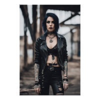 Goth Girl posant devant le vieux pont