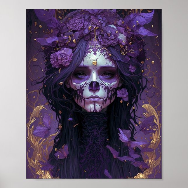 Poster Goth Skull Woman Dark Imaginaire Art (Devant)
