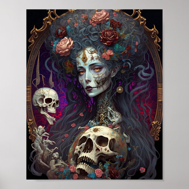 Poster Goth Skull Zombie Femme Gothique (Devant)