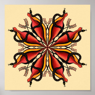 Poster Goth Snakes Flower Tattoo Style