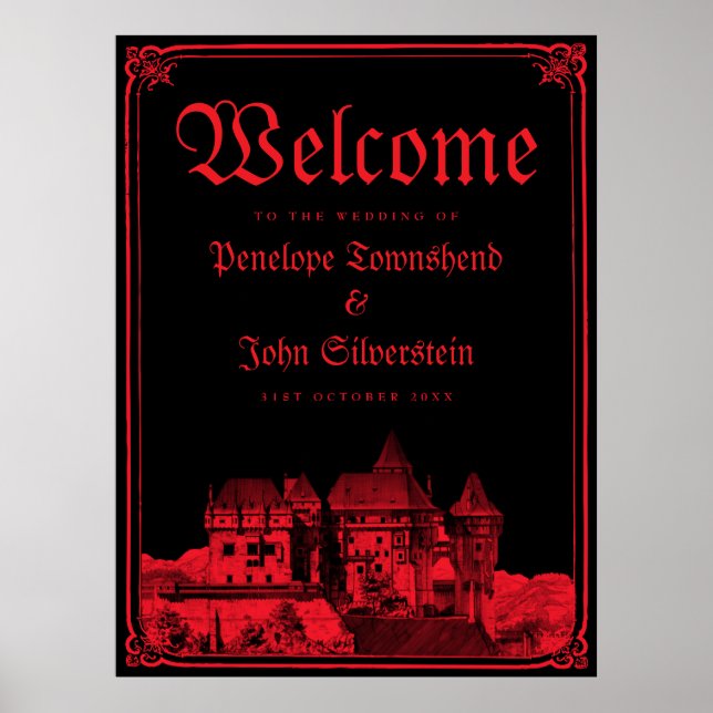 Poster Gothic Castle Border Black Red Wedding Welcome (Devant)