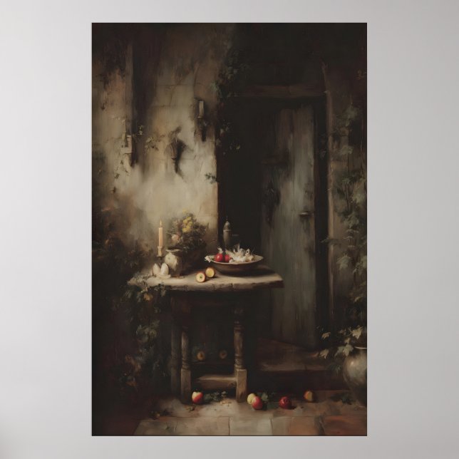 Poster Gothic Dining Room Wall Art, Candlelit Kitchen (Devant)