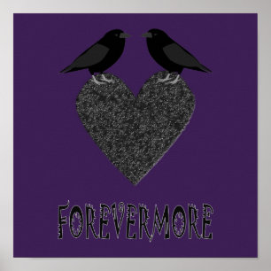 Poster Gothic Ravens and Black Heart
