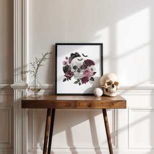 Poster Gothique Chic Aquarelle Florale Squelette humain C