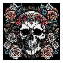 Gothique : Crâne & Rose. artwork AI