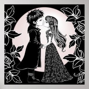 Poster Gothique Emo Enfants Kiss Valentine's Day