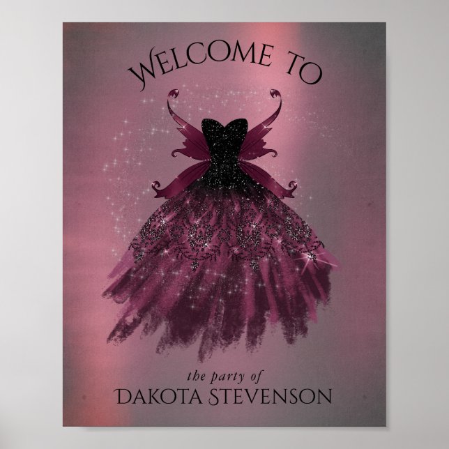 Poster Gothique Fairy Fuchsia Gown | Punk Rock rose Magen (Devant)