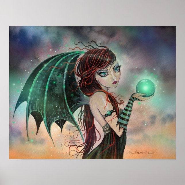 Poster Gothique Fairy Vampire Green Gem Imaginaire Art (Devant)
