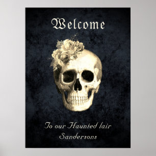 Poster Gothique Floral Roses crâne personnalisé Halloween