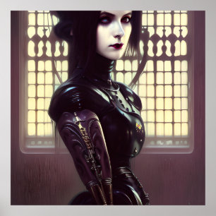 Poster Gothique Girl Steampunk Différents yeux colorés