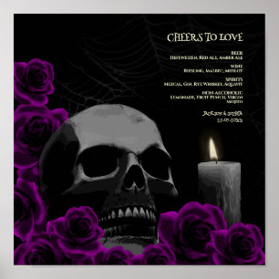 Poster Gothique Halloween Boissons Menu Signer Crâne Rose
