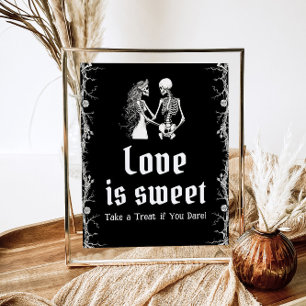 Poster Gothique Halloween squelette L'amour est doux sign