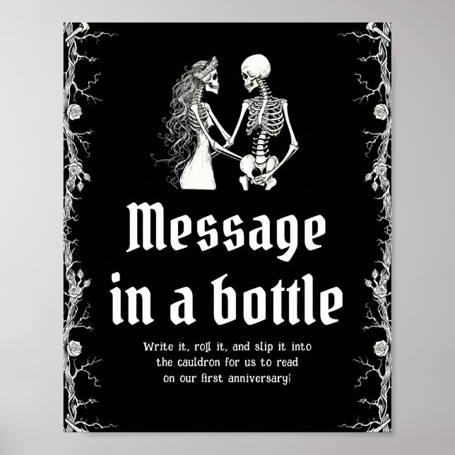 Poster Gothique Halloween Squelette Message dans une bout (Devant)