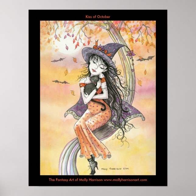 Poster gothique Halloween Witch Chat (Devant)
