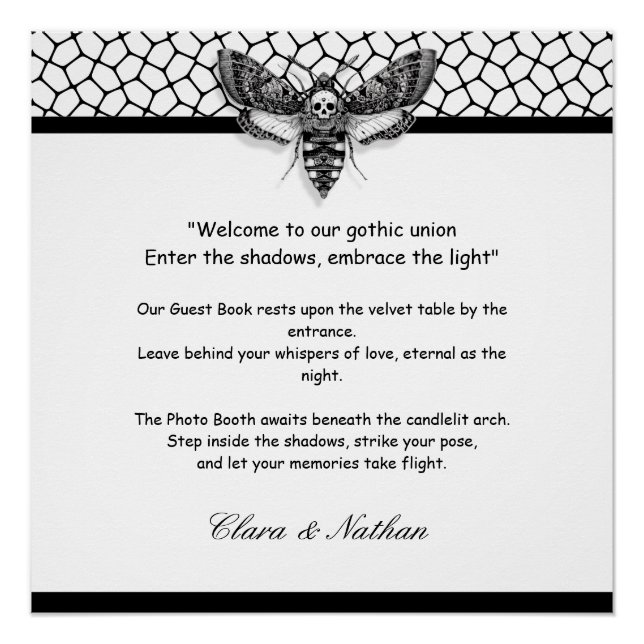 Poster Gothique Moth Mariage crâne [ Noir et blanc (Devant)