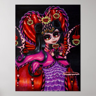 Poster Gothique Valentine's Fairy Parasol Coeurs Flowers