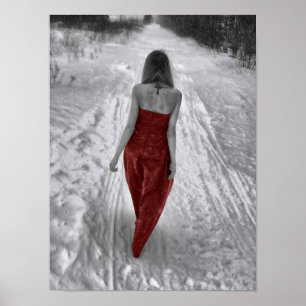 Poster Gothique Vintage fille Robe Rouge Découpage Art